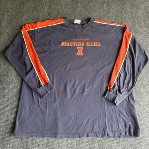 NCAA Illinois Fighting Illini Long Sleeve Shirt Navy Blue Orange Mens XL 2XL